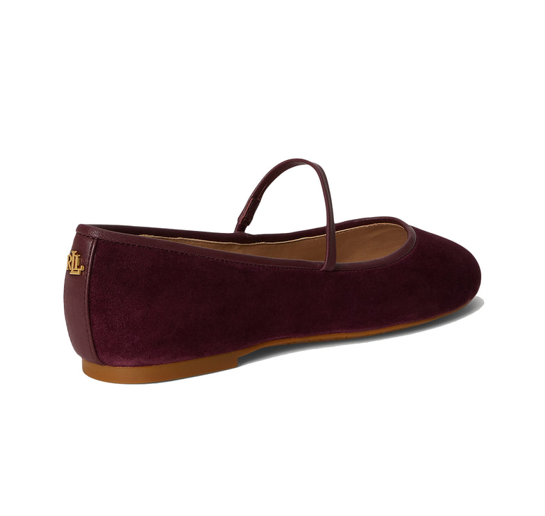 Polo Ralph Lauren Women's Jayna Nappa-Trim Suede Mary Jane Flat Dark Garnet