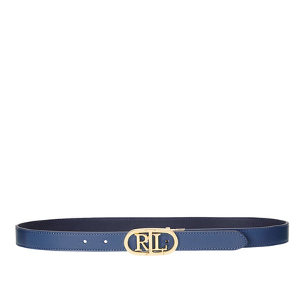 Polo Ralph Lauren Women's Oval-Logo Reversible Leather Skinny Belt Pale Azure/Refined Navy/Gold