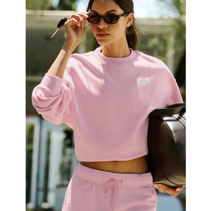 alo Women's Accolade Crew Neck Pullover Pink Marshmallow