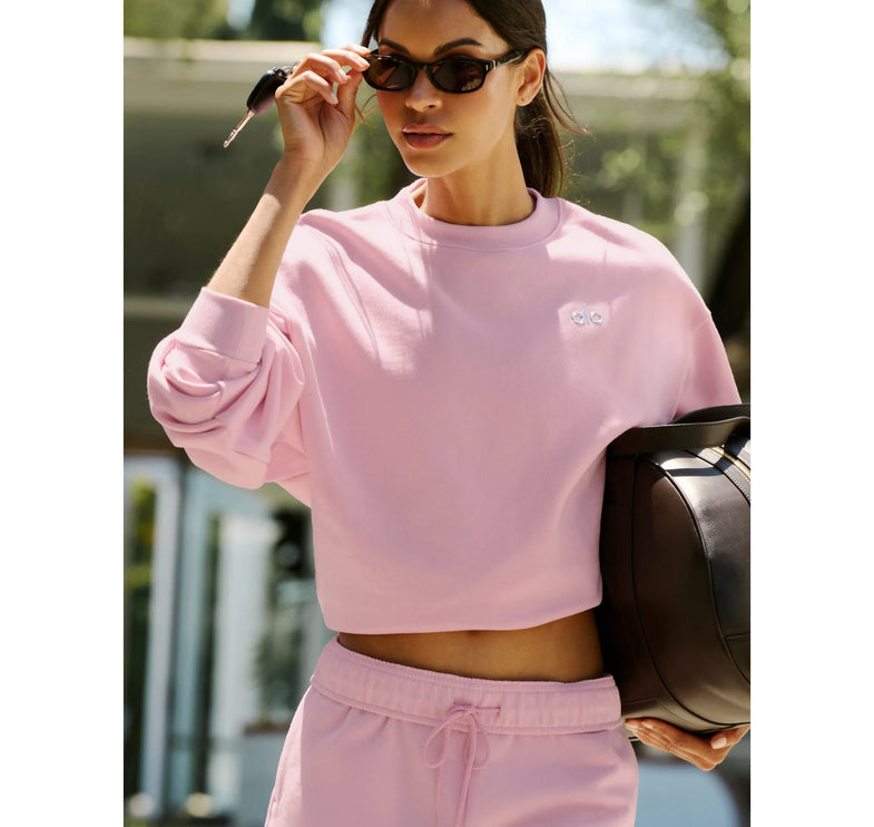 alo Women's Accolade Crew Neck Pullover Pink Marshmallow
