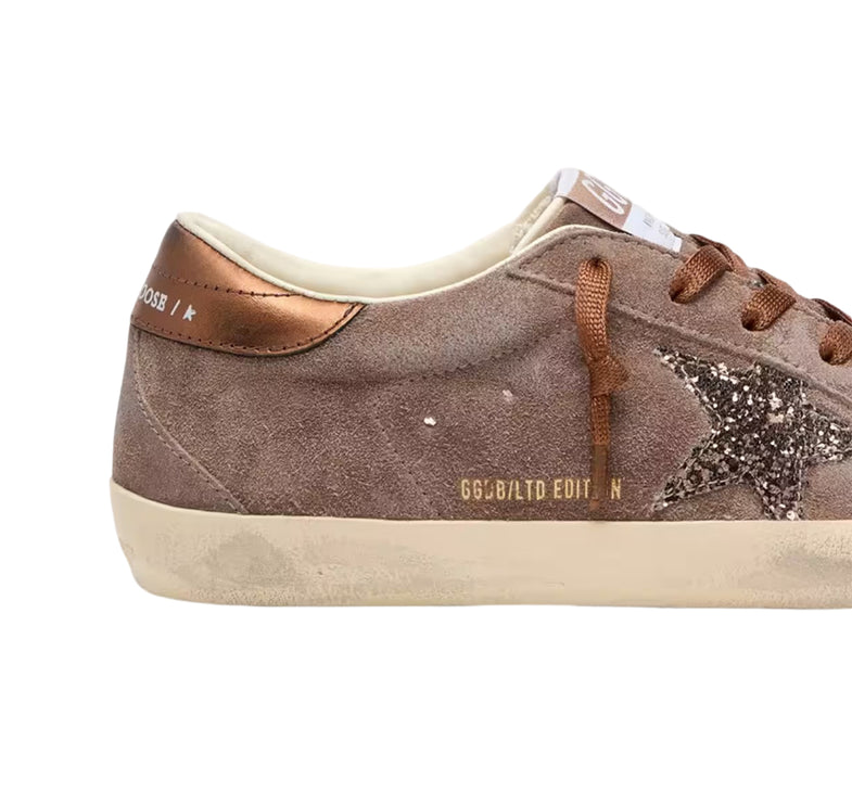Golden Goose Women's Super-Star Star LTD in Brown Suede with Brown Glitter Star