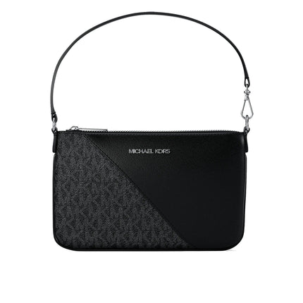 Michael Kors Women's Jet Set Travel Small Signature Logo and Smooth Wristlet Silver/Black