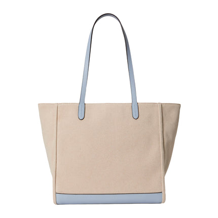 Polo Ralph Lauren Women's Dog-Embroidered Large Cameryn Tote Bag Natural/Canvas/Alpine Blue