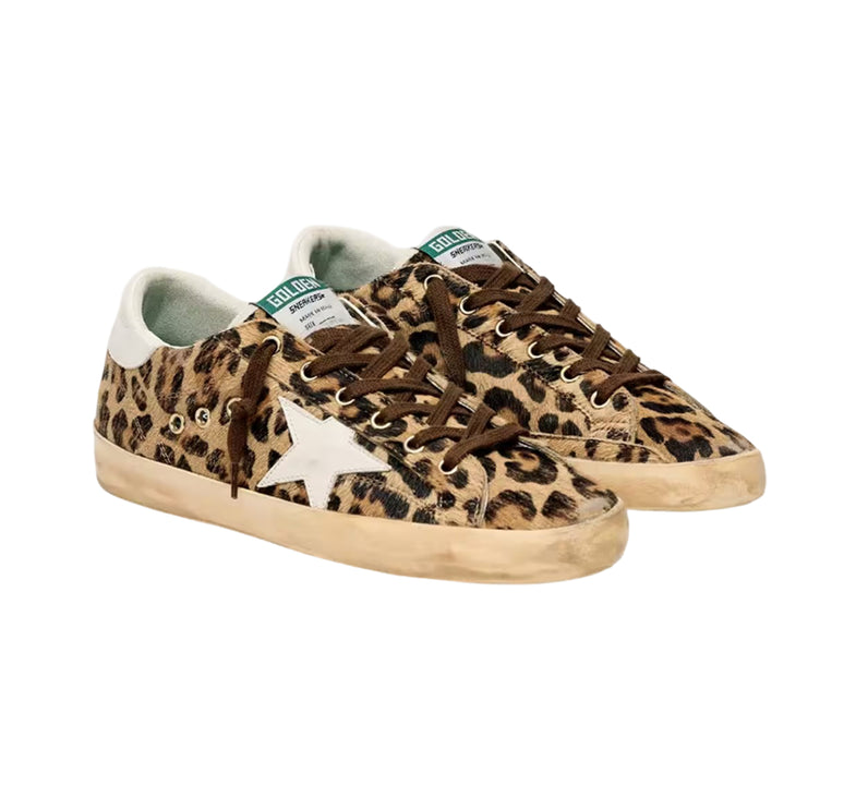 Golden Goose Women's Super-Star in Leopard Print Pony Skin with Leather Star