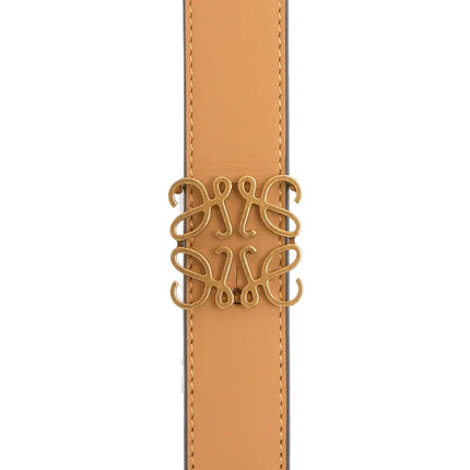 Loewe Women's Reversible Anagram Belt in Smooth Calfskin Warm Desert/Light Oat/Bronze
