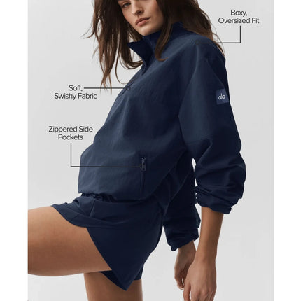 alo Women's Light Weight Takeaway Track Pullover Navy