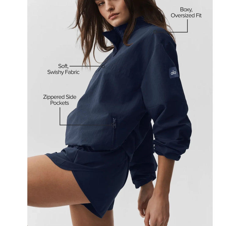 alo Women's Light Weight Takeaway Track Pullover Navy