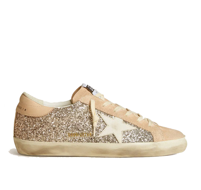 Golden Goose Women's Super Star in Silver Glitter with Leather Star and Heel Tab