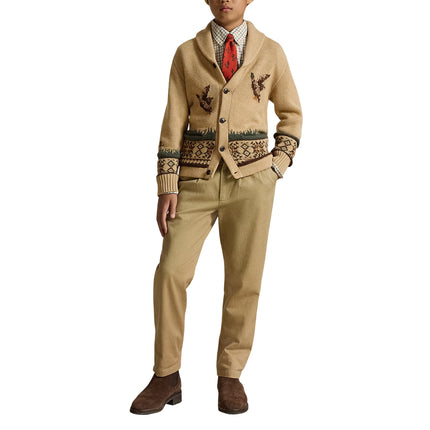 Polo Ralph Lauren Boy's Cotton-Wool Shawl Cardigan Camel Multi