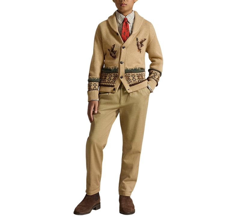 Polo Ralph Lauren Boy's Cotton-Wool Shawl Cardigan Camel Multi