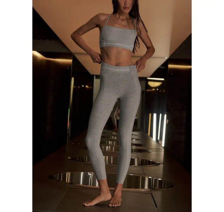 alo Women's Alosoft High-Waist 7/8 Relay Legging Athletic Heather Grey/White