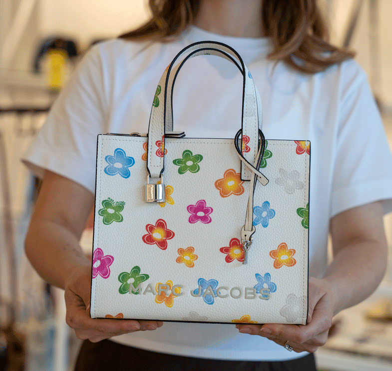 Marc Jacobs Women's Mini Grind Branded Floral Print Leather Tote Bag Marshmallow