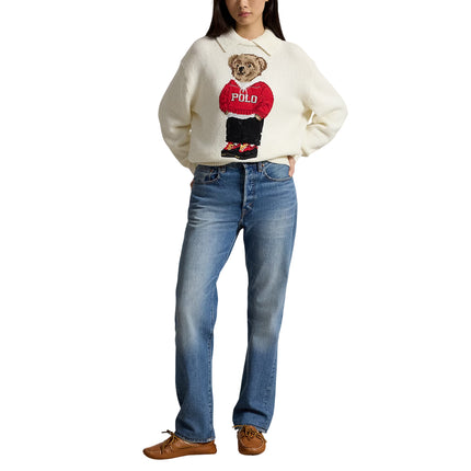 Polo Ralph Lauren Women's Polo Bear Linen-Cotton Sweater Parchment Cream