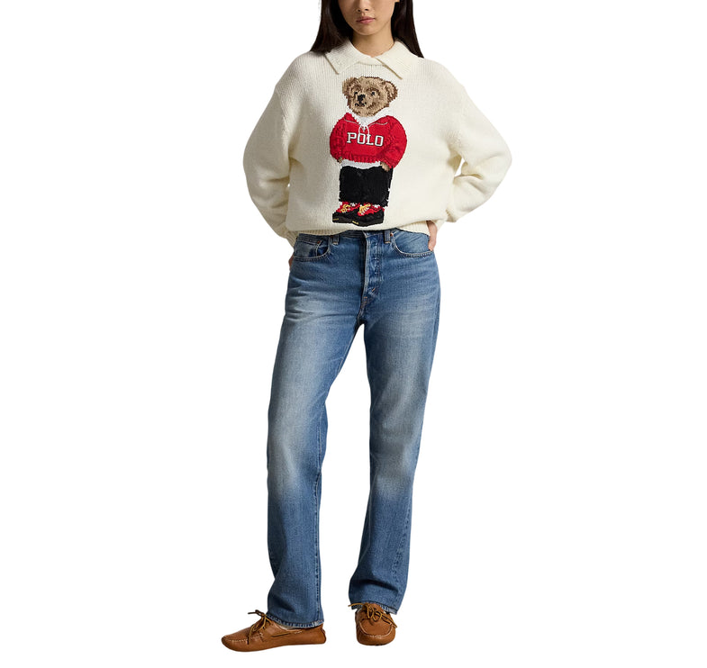 Polo Ralph Lauren Women's Polo Bear Linen-Cotton Sweater Parchment Cream