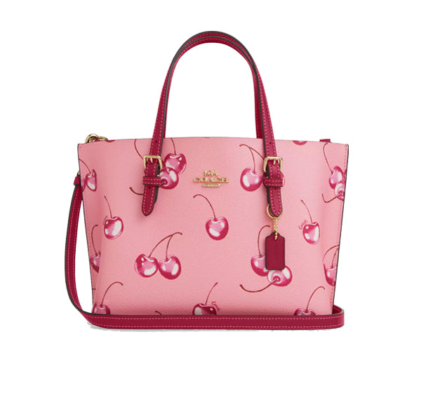 Coach Women's Mollie Tote Bag 25 With Cherry Print Gold/Flower Pink/Bright Violet