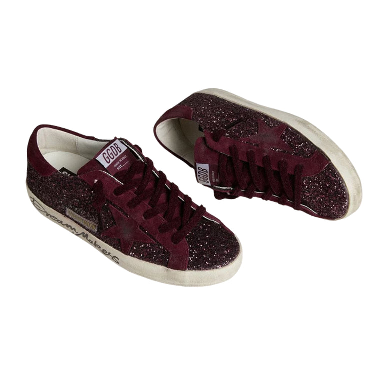Golden Goose Women's Super-Star Star LTD in Cherry Glitter with Cherry Suede Star