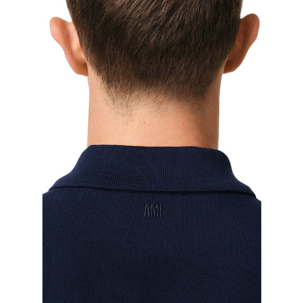 AMI Alexandre Mattiussi Unisex Ami de Coeur White Logo Polo Shirt Night Blue
