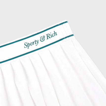 Sporty & Rich Women's Italic Logo Pleated Skirt White/Alpine