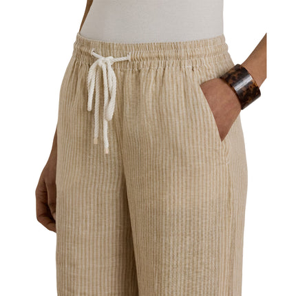 Polo Ralph Lauren Women's Striped Linen Wide-Leg Pant Tan/White
