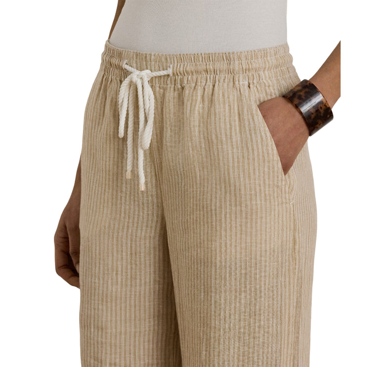Polo Ralph Lauren Women's Striped Linen Wide-Leg Pant Tan/White