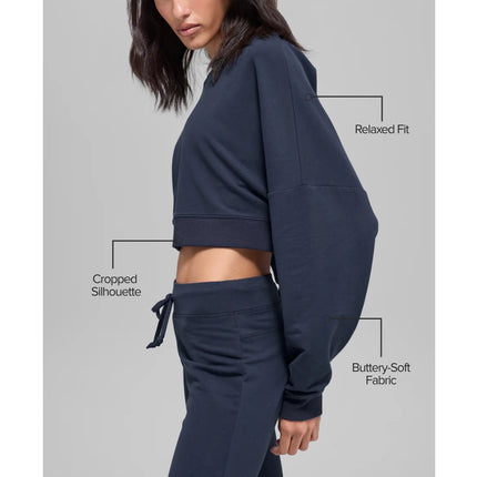 alo Women's Cropped Sway Crew Neck Pullover Navy