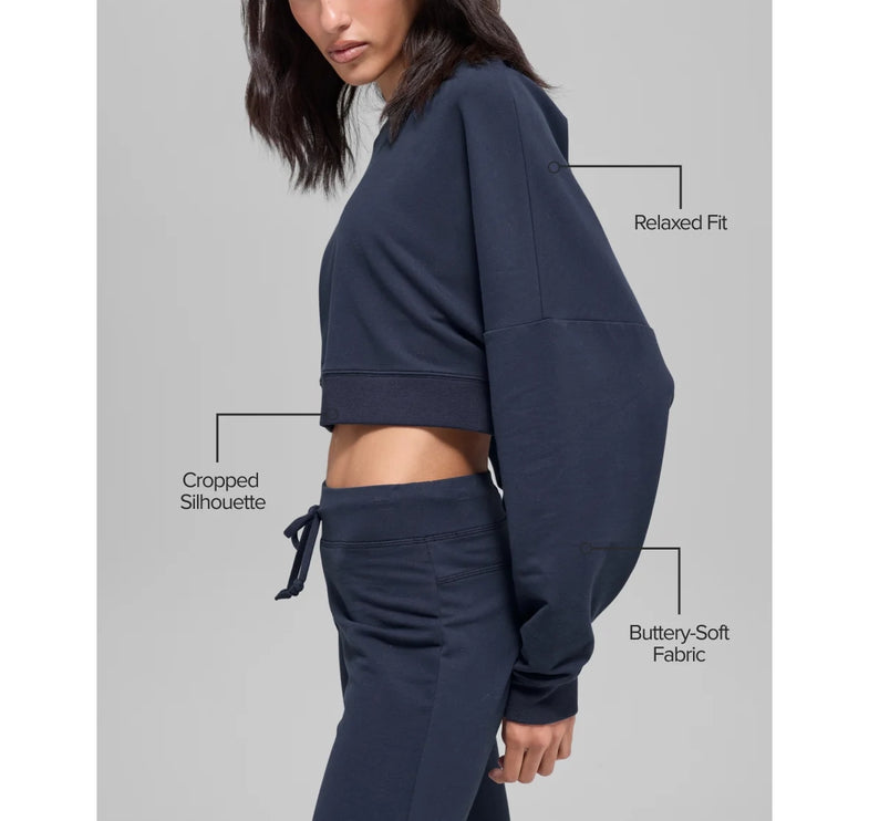 alo Women's Cropped Sway Crew Neck Pullover Navy