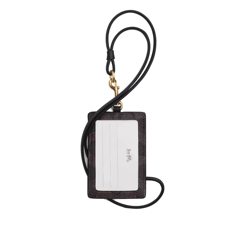 Coach Women's Id Lanyard In Signaure Canvas Gold/Walnut/Black