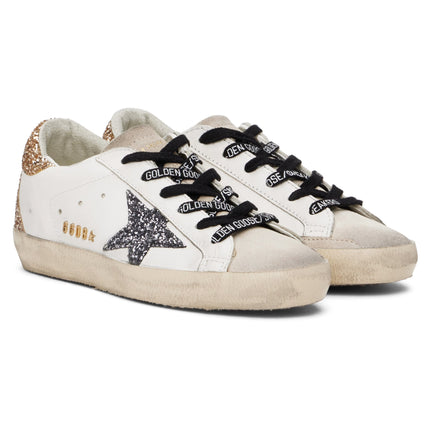 Golden Goose Women's Super Star Sneakers with Gold Glittery and Silver Star