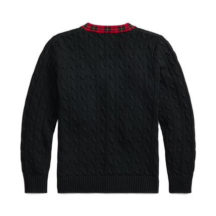 Polo Ralph Lauren Boy's Plaid-Trim Cable Cotton Cardigan Polo Black Multi