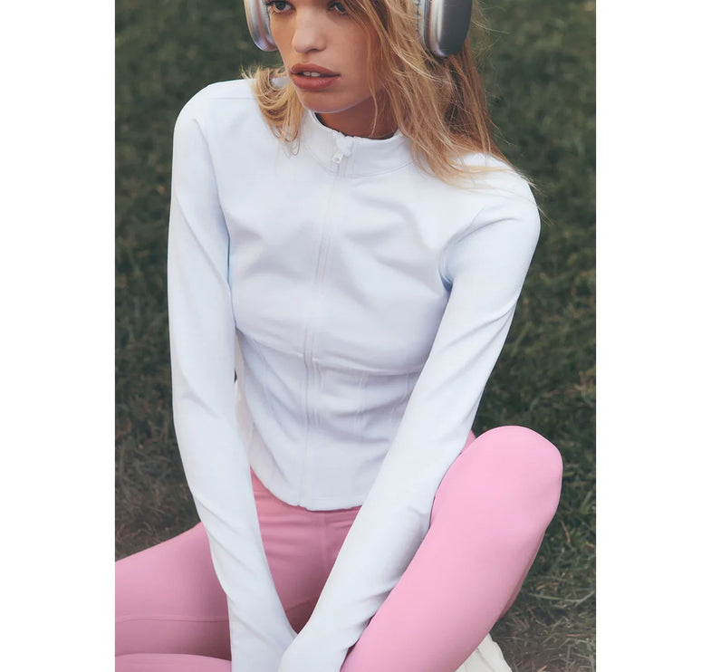 alo Women's Airbrush Corset Full Zip Jacket White