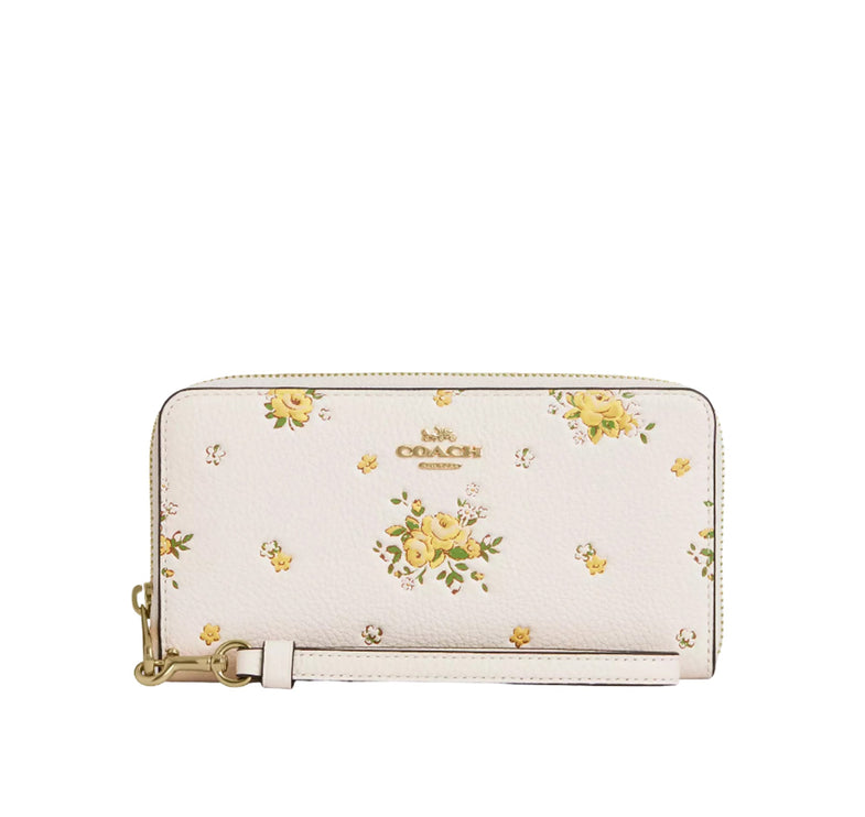 Coach Women's Long Zip Around Wallet With Floral Print Gold/Chalk Multi