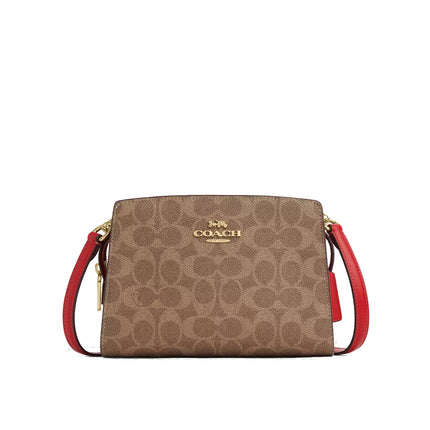 Coach Women's Gia Crossbody Bag In Signature Canvas Gold/Tan/Carnation