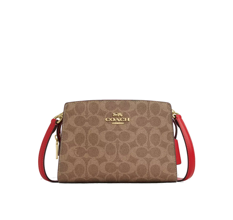 Coach Women's Gia Crossbody Bag In Signature Canvas Gold/Tan/Carnation