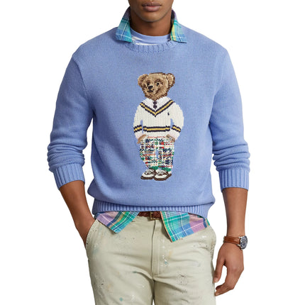 Polo Ralph Lauren Men's Preppy Summer Bear Sweater Blue- Hızlı Teslimat