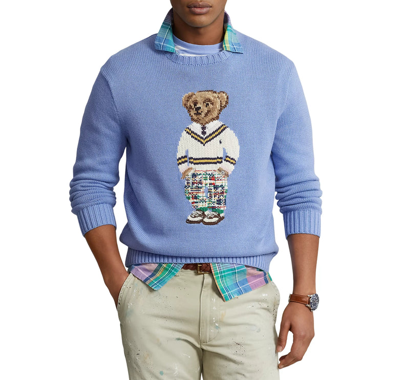 Polo Ralph Lauren Men's Preppy Summer Bear Sweater Blue- Hızlı Teslimat