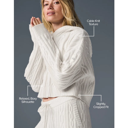 alo Women's Cable Knit Winter Bliss Hoodie Ivory