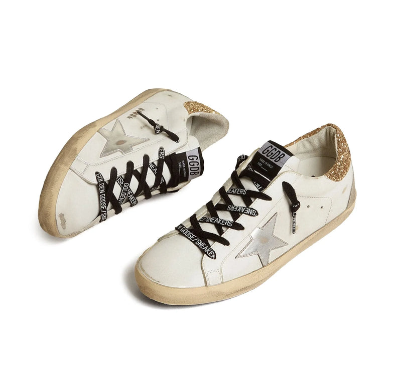 Golden Goose Women's Super Star Sneakers with Gold Glittery