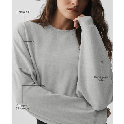 alo Women's Cropped Sway Crew Neck Pullover Athletic Heather Grey