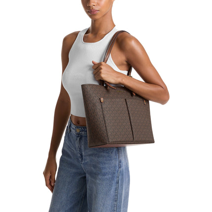 Michael Kors Women's Jet Set Medium Logo Pocket Tote Bag Brown