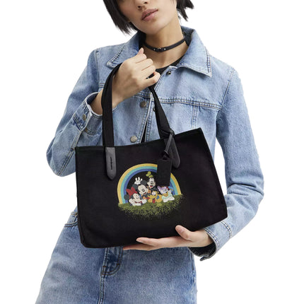 Coach Women's Disney X Coach Tote 30 In 100 Percent Recycled Canvas With Mickey Mouse And Friends Silver/Black