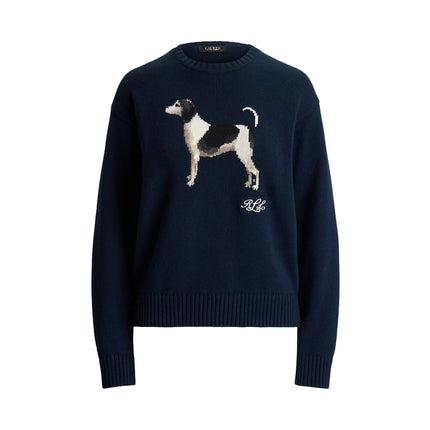Polo Ralph Lauren Women's Intarsia-Knit Dog Cotton Sweater Lauren Navy
