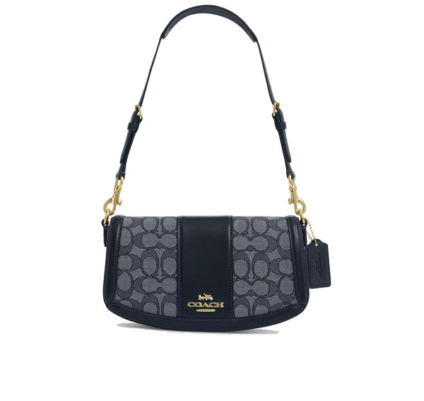 Coach Women's Andrea Shoulder Bag In Signature Jacquard Gold/Navy/Midnight Navy