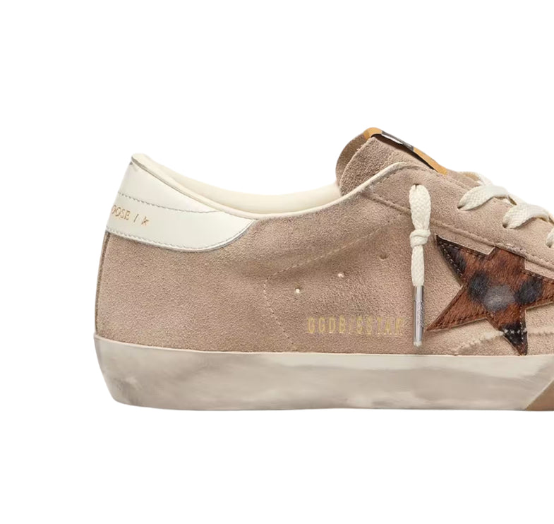 Golden Goose Women's Super-Star Star in Beige Suede with Leopard Print Star