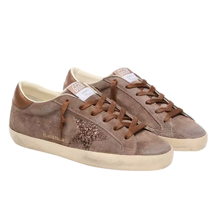 Golden Goose Women's Super-Star Star LTD in Brown Suede with Brown Glitter Star