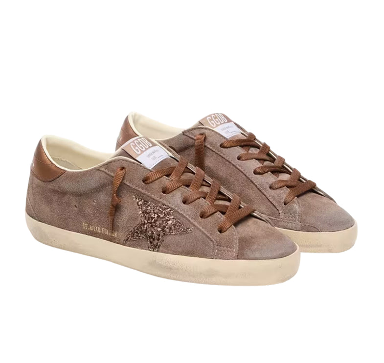 Golden Goose Women's Super-Star Star LTD in Brown Suede with Brown Glitter Star