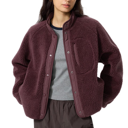 Uniqlo Women's Pile Lined Fleece Combination Jacket 18 Wine
