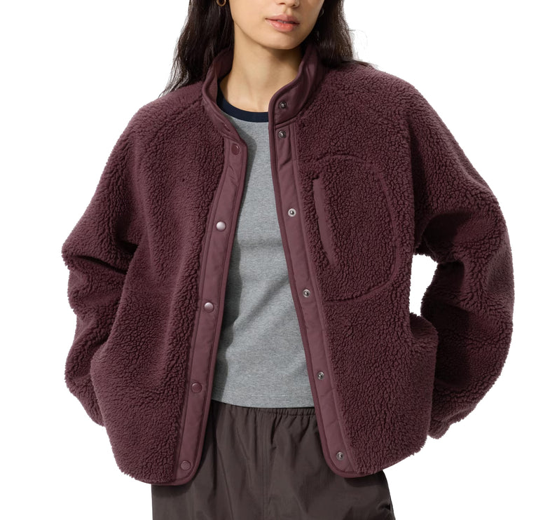 Uniqlo Women's Pile Lined Fleece Combination Jacket 18 Wine