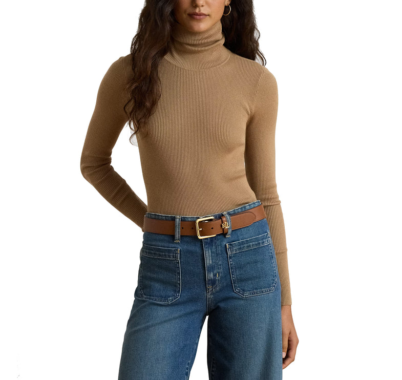 Polo Ralph Lauren Women's Cotton-Blend Ribbed Turtleneck Lauren Camel