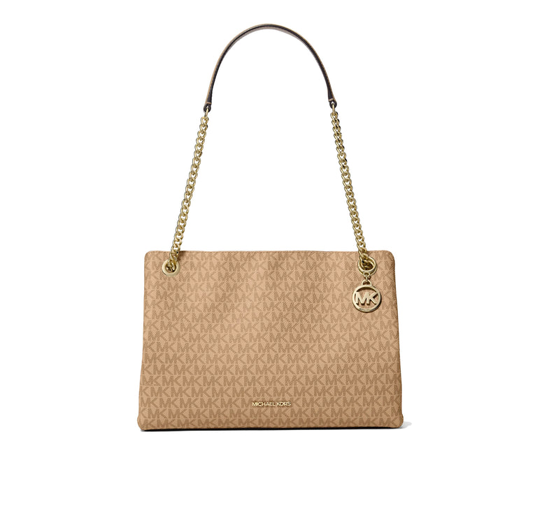 Michael Kors Women's Christina Medium Signature Logo Messenger Bag Camel
