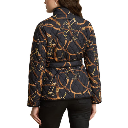 Polo Ralph Lauren Women's Belting-Print Quilted Mockneck Jacket Black